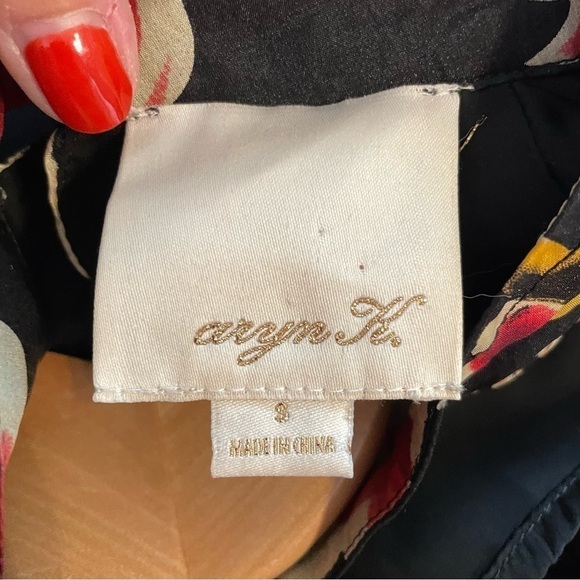 Aryn K Black Floral Silk Mini Dress Size Small - Picture 12 of 15